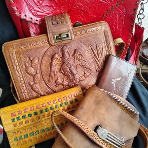 Artisan Leather Handbags and Wallets Set Of 5